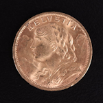 1908 B Switzerland Twenty Francs Gold Coin