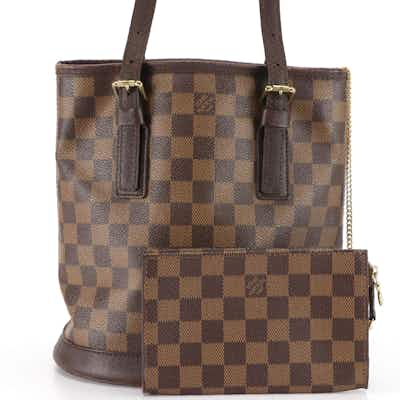 Louis vuitton damier ebene marais bucket bag, Luxury, Bags