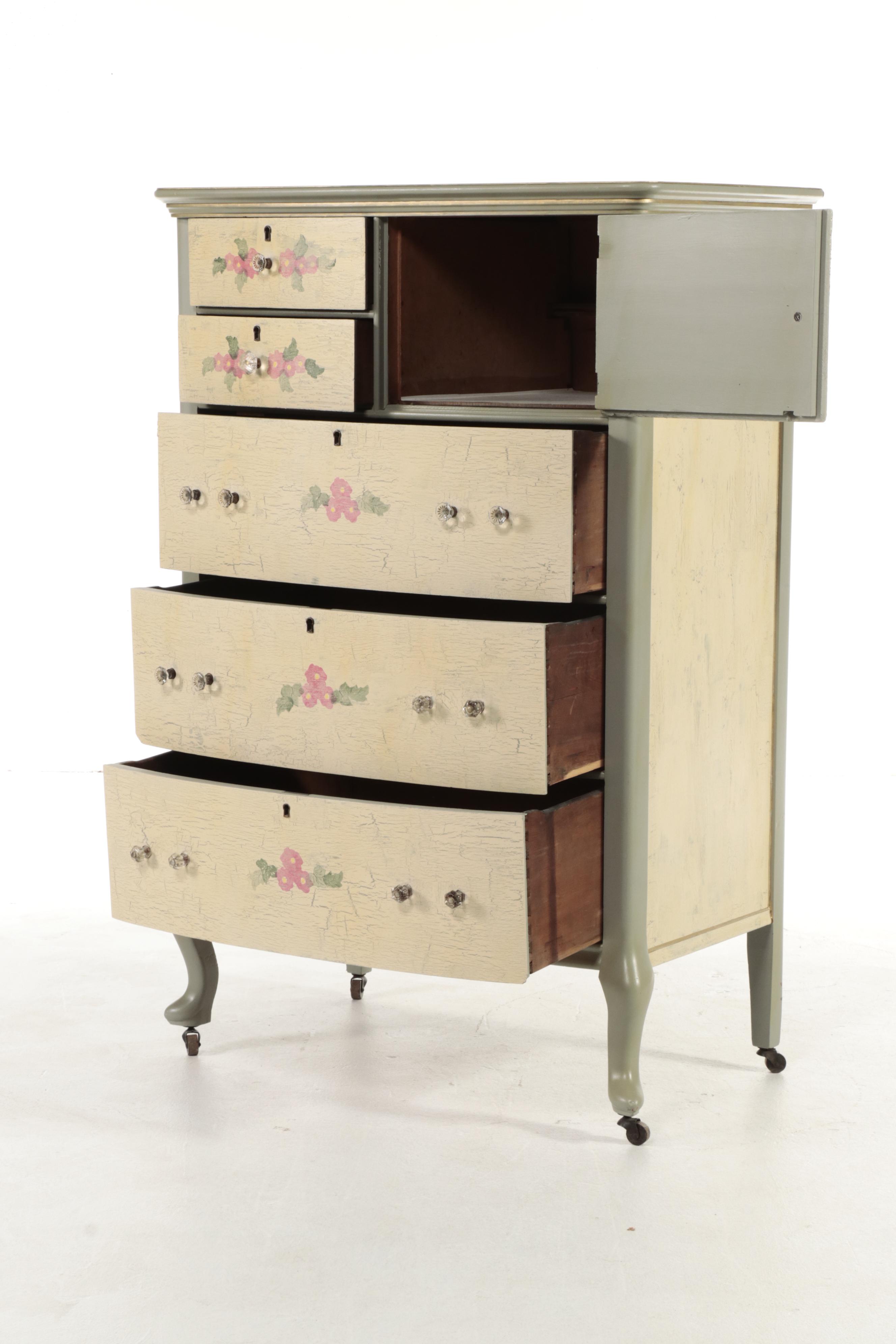 Colonial Revival PaintDecorated and ParcelGilt FiveDrawer Hat Box Chest EBTH