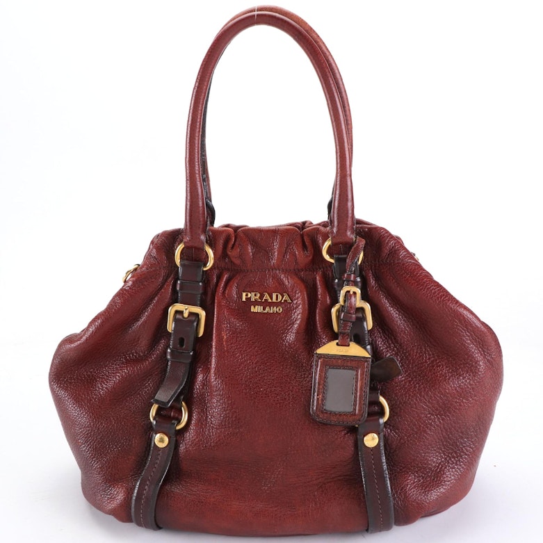 Prada Two-Way Tote Bag in Brown Deerskin Leather