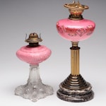 Victorian Duplex and P&A Pink and Pressed Glass Oil Lamps