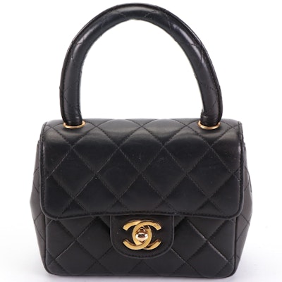 Chanel Kelly Mini Top Handle Bag in Quilted Lambskin Leather
