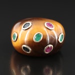 Tiger's Eye, Emerald, Sapphire and Ruby Ring with 18K Accents