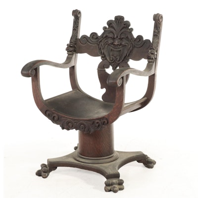 Renaisance Revival Quartersawn and Carved Oak "Northwind" Armchair, circa 1900