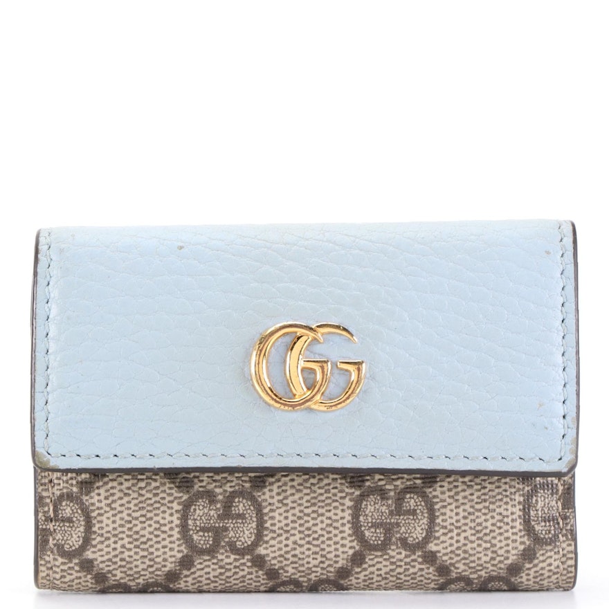 Gucci 6-Key Case in GG Supreme Canvas and Grained Blue Leather