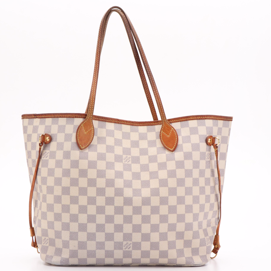 Louis Vuitton Neverfull medium model shopping bag in azure damier